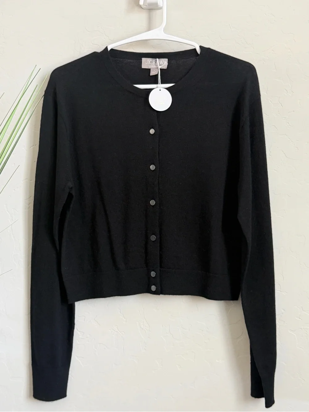 J.Crew 100% Cashmere Cardigan Sweater Black Pearl Button Front Size Small